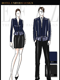 時尚深藍色男女款夜總會KTV服務員制服設計圖619