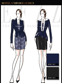 新款深藍色女款夜總會KTV服務員制服設計圖620