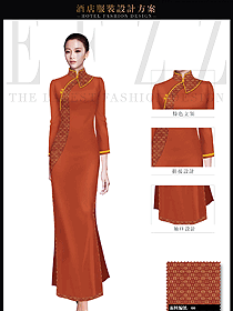 新款旗袍款中餐迎賓服裝款式效果圖869