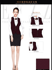 原創設計暗紅色女職業裝馬夾服裝款式圖339