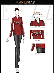 紅色修身款女款SPA會所服務生制服設計圖608