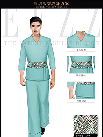 時尚淺藍色男款美容SPA會所服務生服裝款式圖613