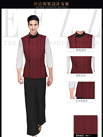 原創制服設計棗紅色男款會所服務生服裝款式圖624