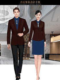 時尚棗紅色男女款星級酒店大堂經理制服設計圖1194