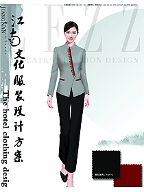 新款淺灰色女款中餐服務員制服設計圖2001