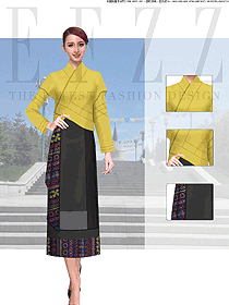 時尚淺黃色女款民族特色酒店制服設計圖221