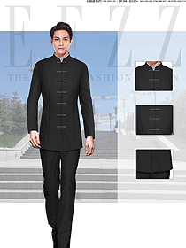 時尚黑色長袖男款民族特色酒店制服設計圖235