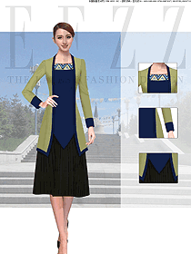 原創制服設計草綠色女款民族特色酒店服裝款式圖237