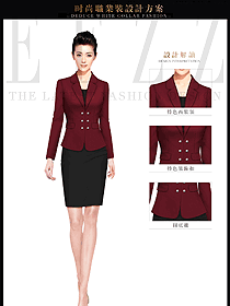 新款棗紅色短裙款女秋冬職業(yè)裝服裝款式效果圖1518