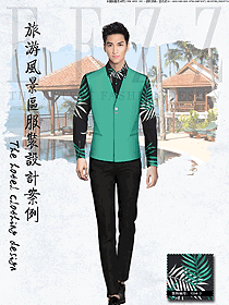 時尚綠色男款西餐服務員服裝款式圖1307