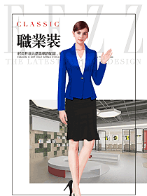 新款深藍色女秋冬職業裝服裝款式效果圖1525