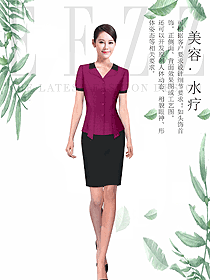 原創制服設計棗紅色女款總臺收銀接待服裝款式圖422