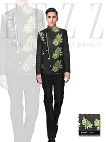 原創制服設計長袖男款中餐服務員服裝款式圖1039