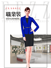 新款藍色女秋冬職業裝制服設計圖1533