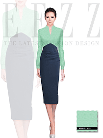 時尚綠色連衣裙款女職業裝夏裝制服設計圖612