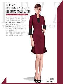 新款暗紅色女職業裝夏裝制服設計圖775