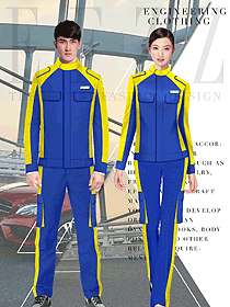 新款藍色汽修服工程服款式效果圖1234