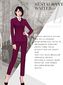 新款玫紅色女秋冬職業裝制服設計圖1595
