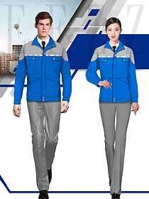 新款藍(lán)色長(zhǎng)袖男女款汽修服工程服款式效果圖1249