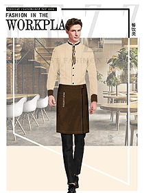 原創制服設計卡其色長袖男款服務員服裝款式圖347