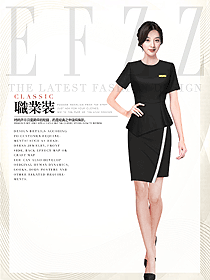 時尚黑色短袖女款總臺收銀接待制服設計圖433