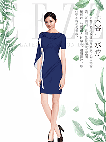 原創制服設計深藍色水療會所咨客服裝款式圖494