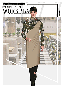 淺卡其色男款快餐廳服務員制服設計圖385