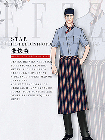 淺藍色男款酒店廚師服制服設計圖480