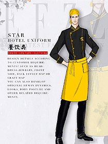 原創(chuàng)制服設(shè)計(jì)亮黃色男款廚師服款式圖484