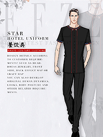 黑色短袖男款中餐服務(wù)員服裝款式圖2096