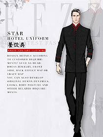 黑色長袖男款中餐服務(wù)員制服款式圖2104