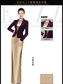 時(shí)尚金色長裙款中餐迎賓服裝款式設(shè)計(jì)圖833