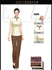 時尚卡其色中餐廳女服務員制服設計圖1730