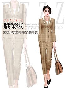 時尚淺咖色女職業裝夏裝制服設計圖946