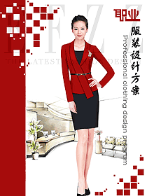 原創制服設計大紅色女秋冬職業裝設計圖1710