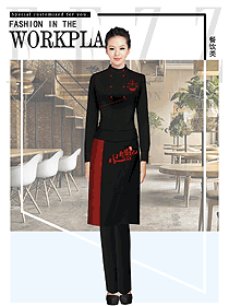 黑色長袖女款快餐廳服務員制服設計圖376