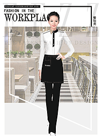 原創(chuàng)制服設(shè)計(jì)白色長(zhǎng)袖女款服務(wù)員服裝款式圖389