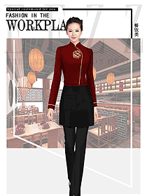 暗紅色女款快餐廳服務(wù)員制服設(shè)計圖394