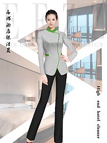 原創(chuàng)設(shè)計(jì)淺灰色長(zhǎng)袖女款客房服務(wù)員服裝款式圖635