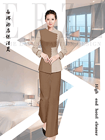 卡其色女款星級酒店客房服務員制服設計圖636