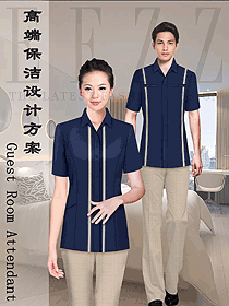 時尚藏藍色男女款客房服務員服裝款式圖639