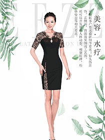 黑色蕾絲女款水療會(huì)所咨客服裝款式圖502
