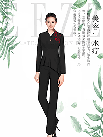 黑色長(zhǎng)袖女款美容會(huì)所服裝款式圖766