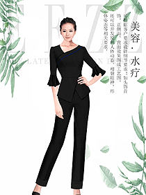 時尚短袖黑色女款美容技師制服設計圖759