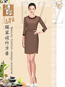 新款淺咖色女款美容技師制服設計圖669