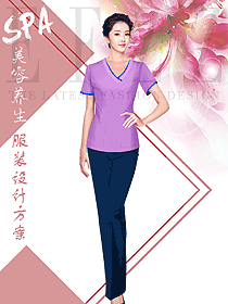 原創(chuàng)設(shè)計(jì)淺紫色美容技師服裝款式圖796