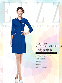 時尚女款藍色醫療美容牙科口腔護士制服設計圖799