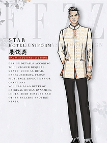 時尚長袖男款中餐服務員制服設計圖2160