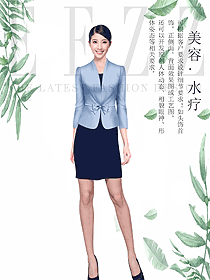 時尚淺藍色女款總臺收銀接待制服設計圖481