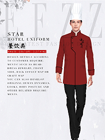 紅色長(zhǎng)袖男款廚師服制服設(shè)計(jì)圖488